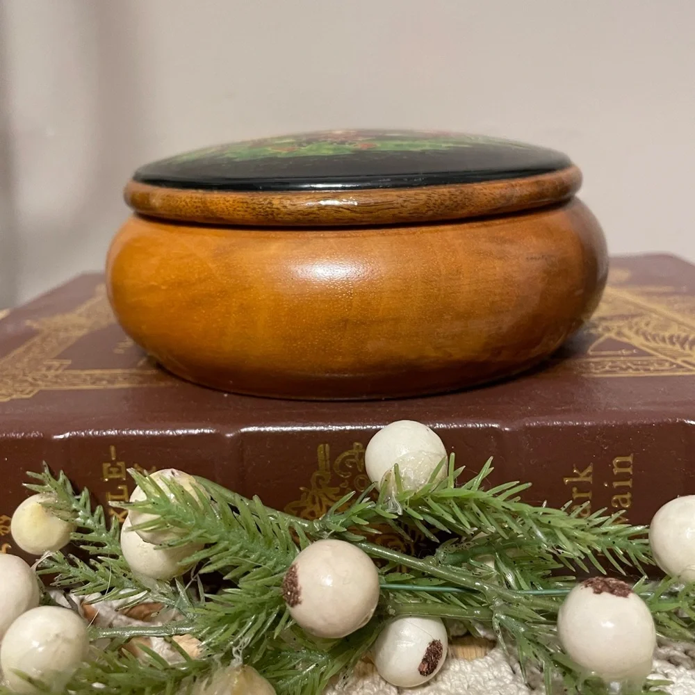 Vintage Russian Wooden Turned Painted Box